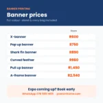 Banner printing prices in Midrand: X-banner, pop up, shark fin, curved feather, pull up and A-frame banners