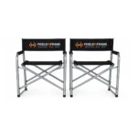 Two branded directors chairs with full colour logo on the back rest
