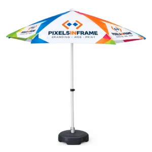 Branded aluminium parasol with full colour print and rubber base