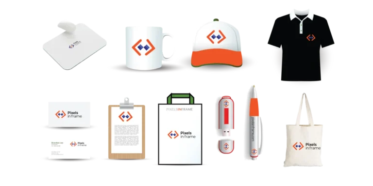 Branded corporate gifts: mugs, caps, golf shirts, stationery and tote bags