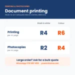 Document printing and photocopy prices in Midrand: R4 black and white, R6 colour