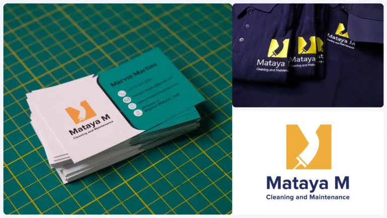 Mataya M Trading brand identity: logo, business cards and embroidered uniforms