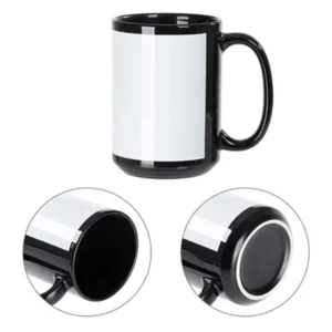 Black 15oz patch mug with white full colour print panel