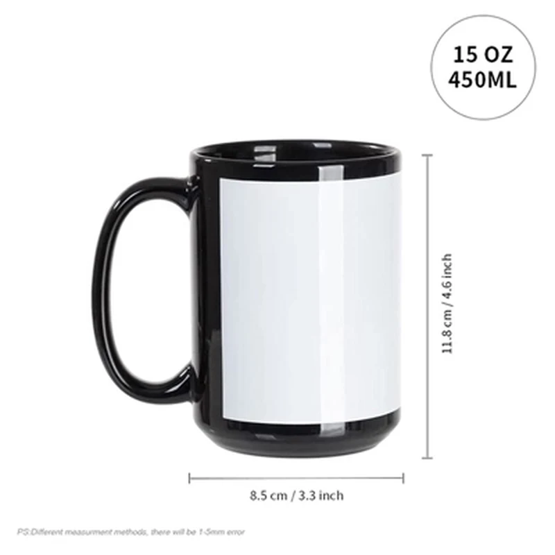 Black 15oz patch mug with white full colour print panel