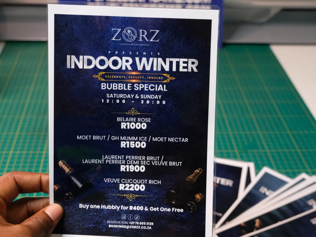 Printed promotional flyer for a Midrand venue