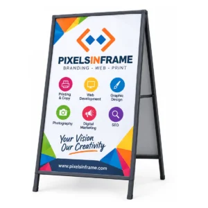 Steel A-frame sandwich board with full colour correx insert